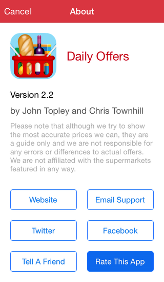 The Daily Offers About screen