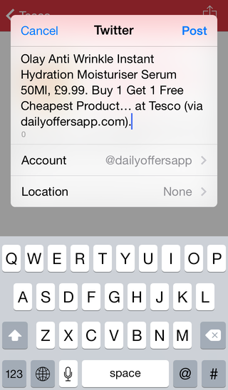 A tweet being composed within Daily Offers